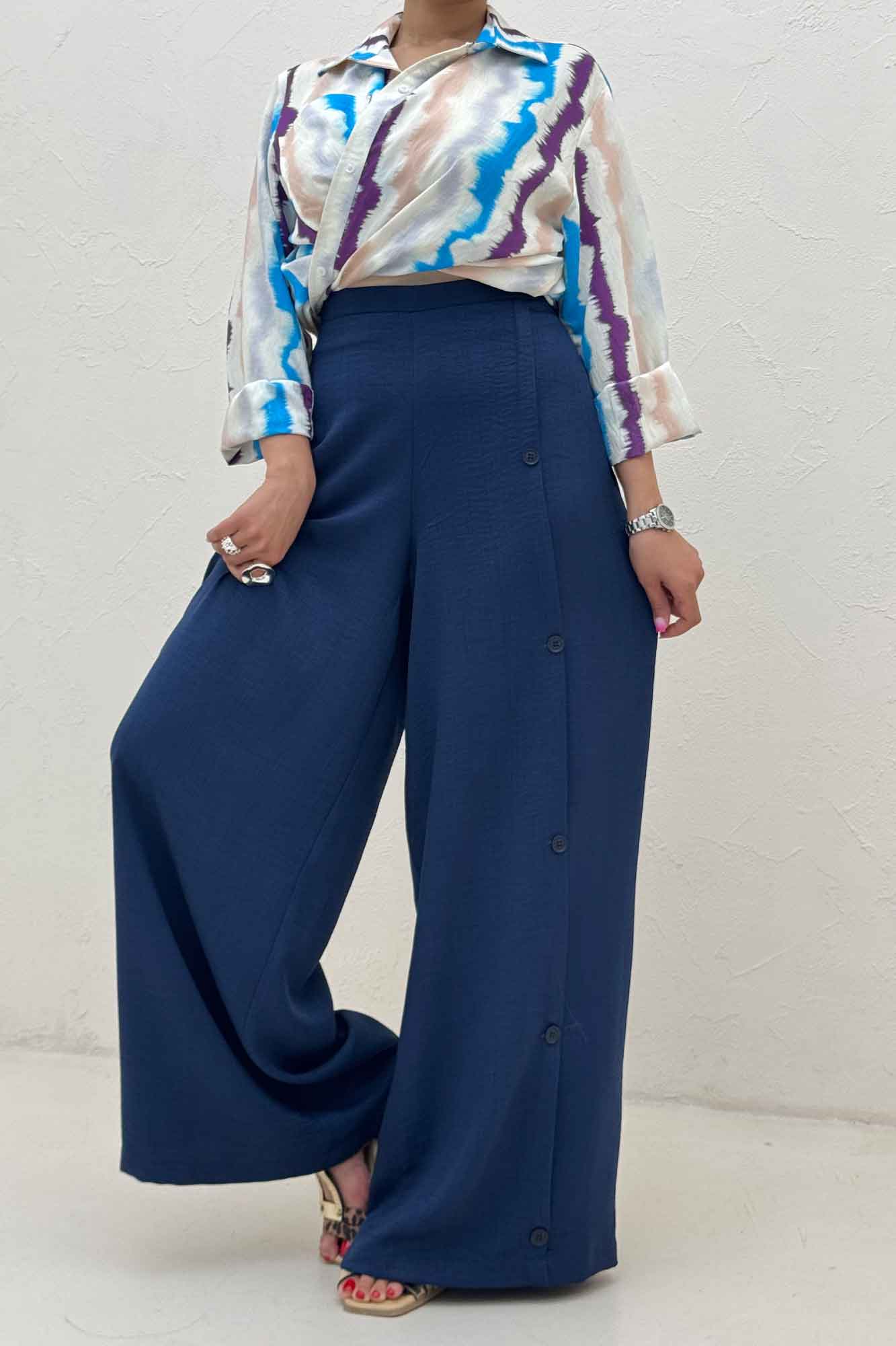 شلوار شانتون کجراه کنار دکمه