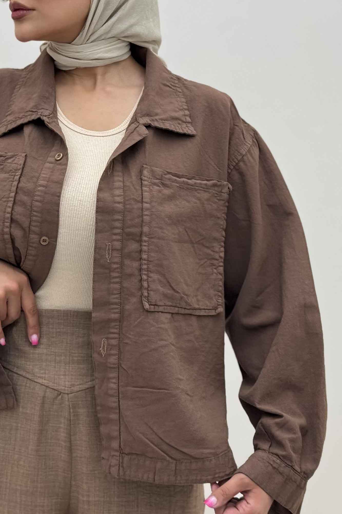 مانتو لینن پایین هلال دو جیب TR