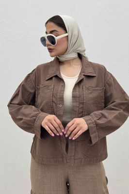 مانتو لینن پایین هلال دو جیب TR