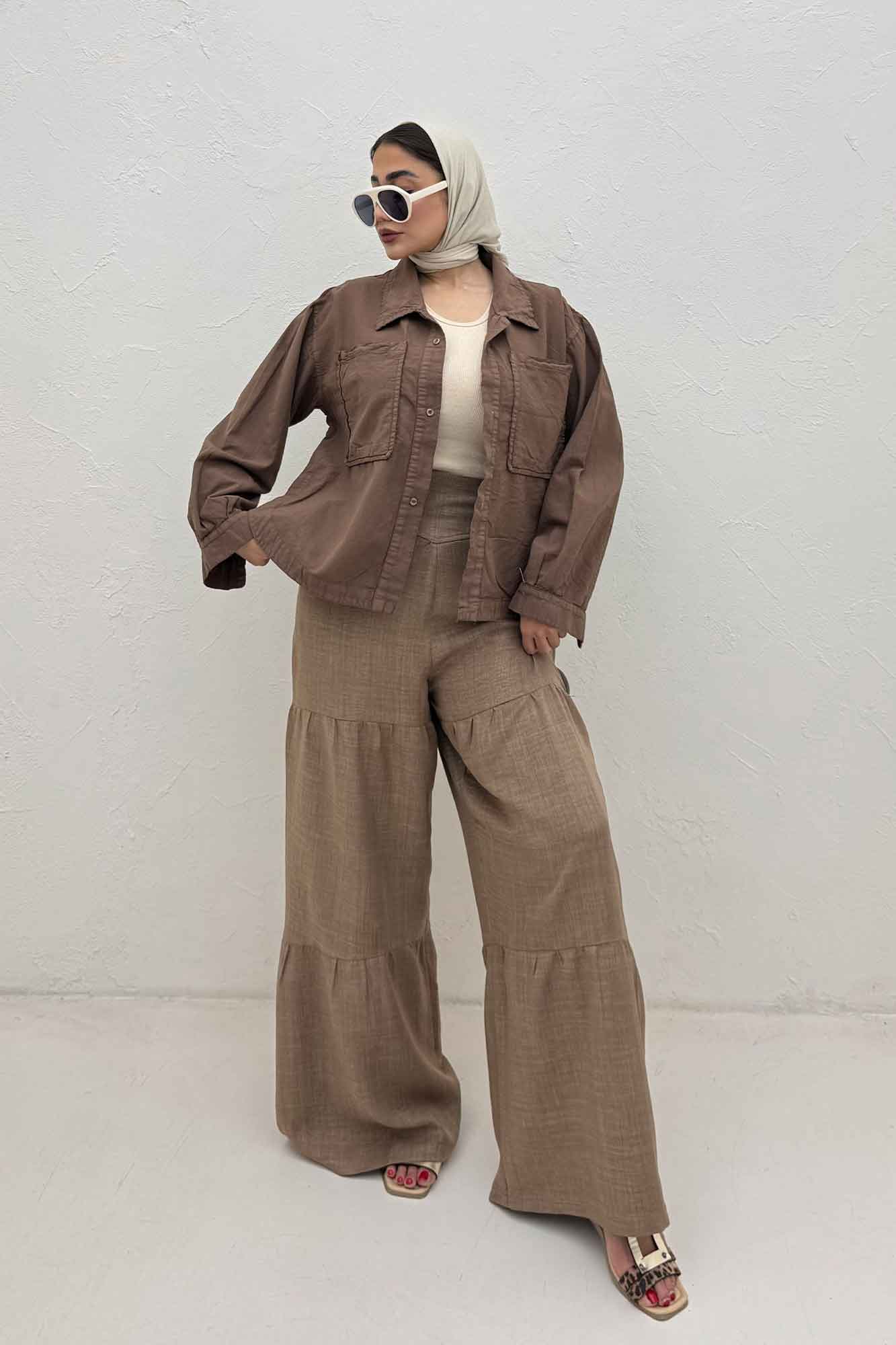 مانتو لینن پایین هلال دو جیب TR