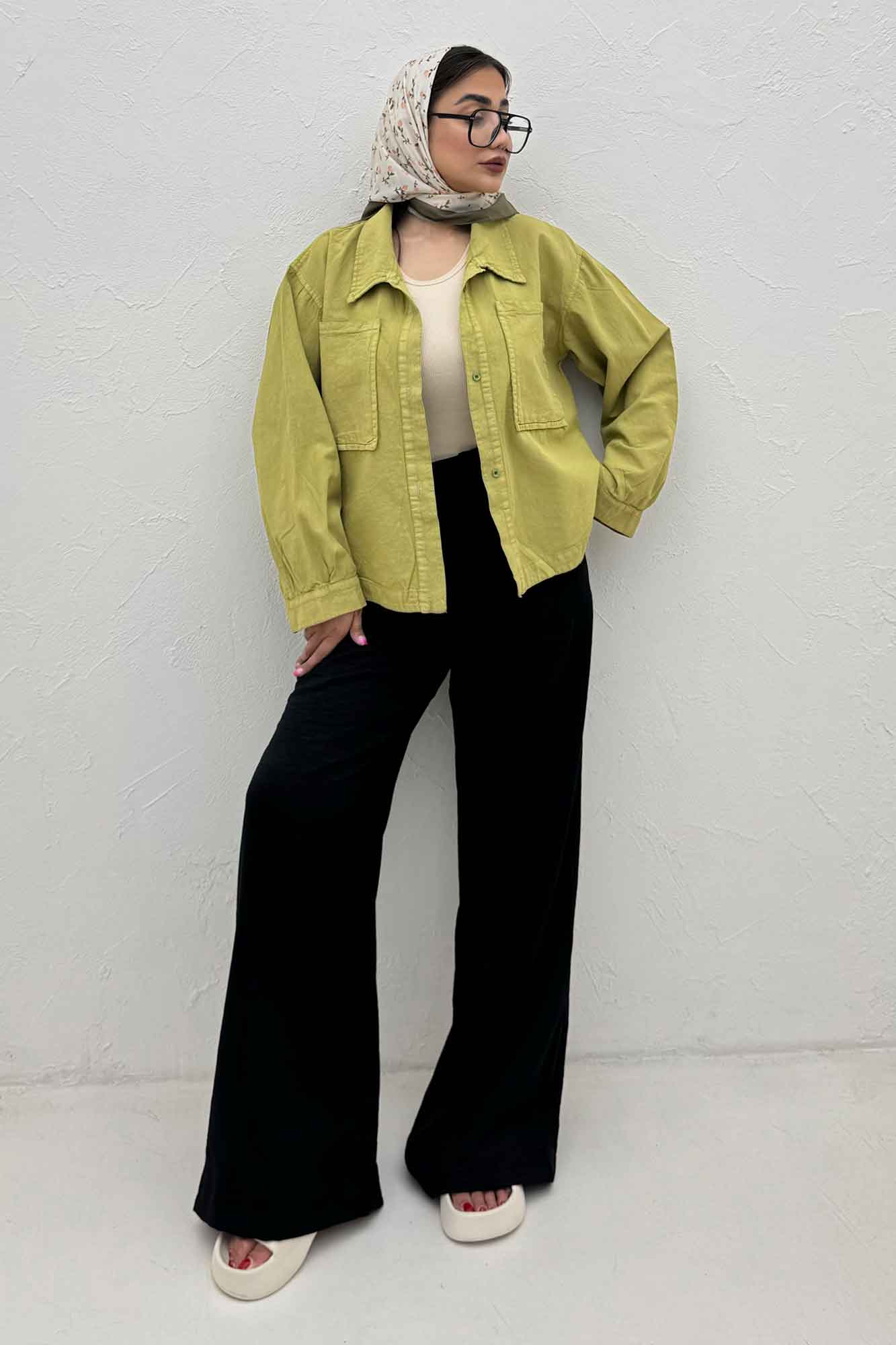 مانتو لینن پایین هلال دو جیب TR