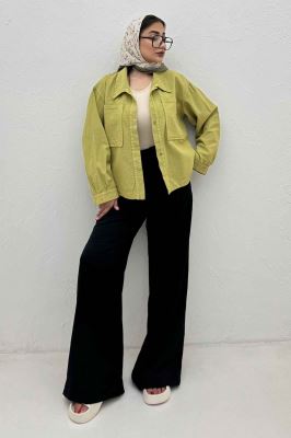 مانتو لینن پایین هلال دو جیب TR