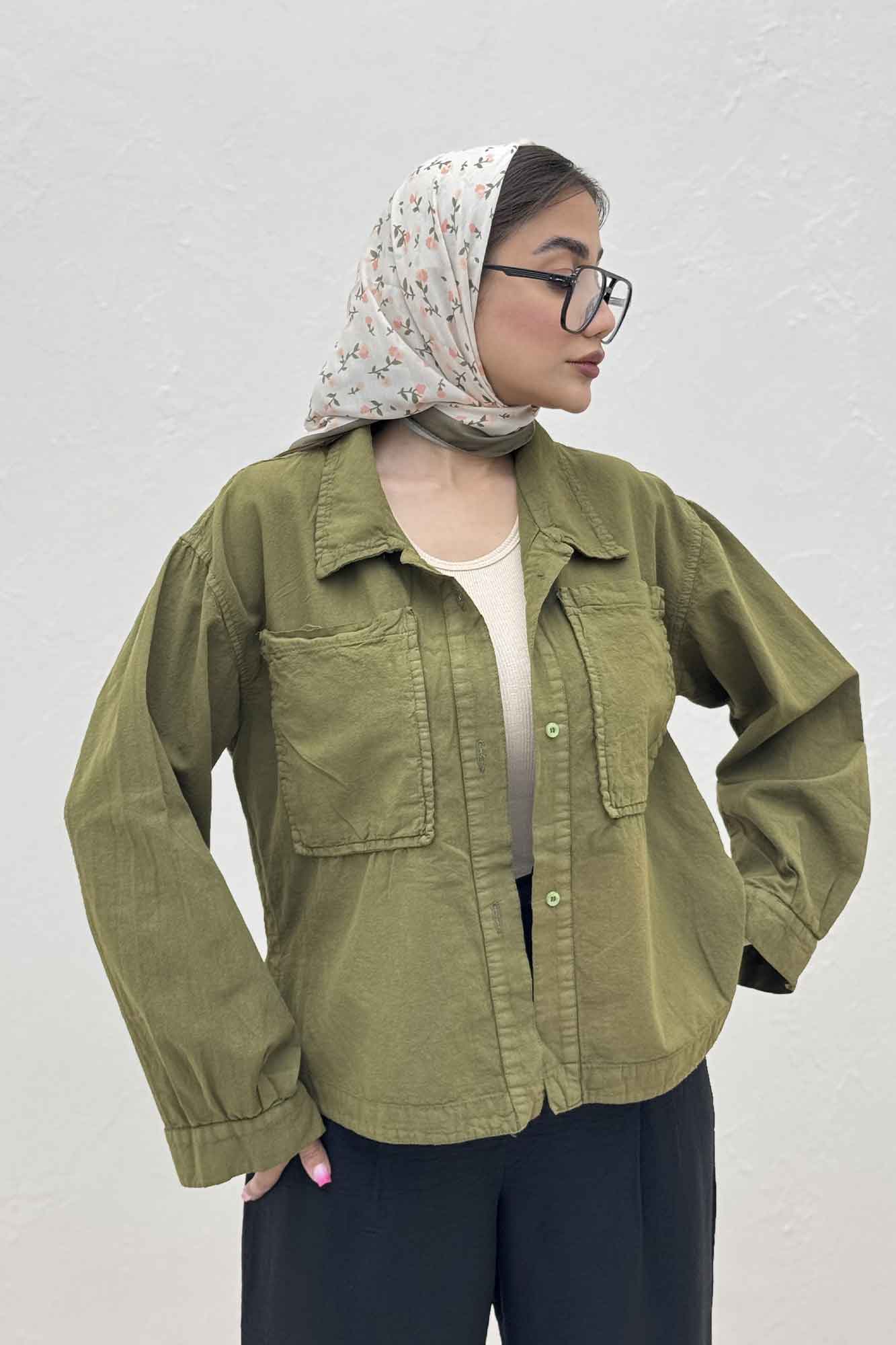 مانتو لینن پایین هلال دو جیب TR