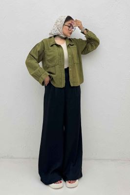 مانتو لینن پایین هلال دو جیب TR