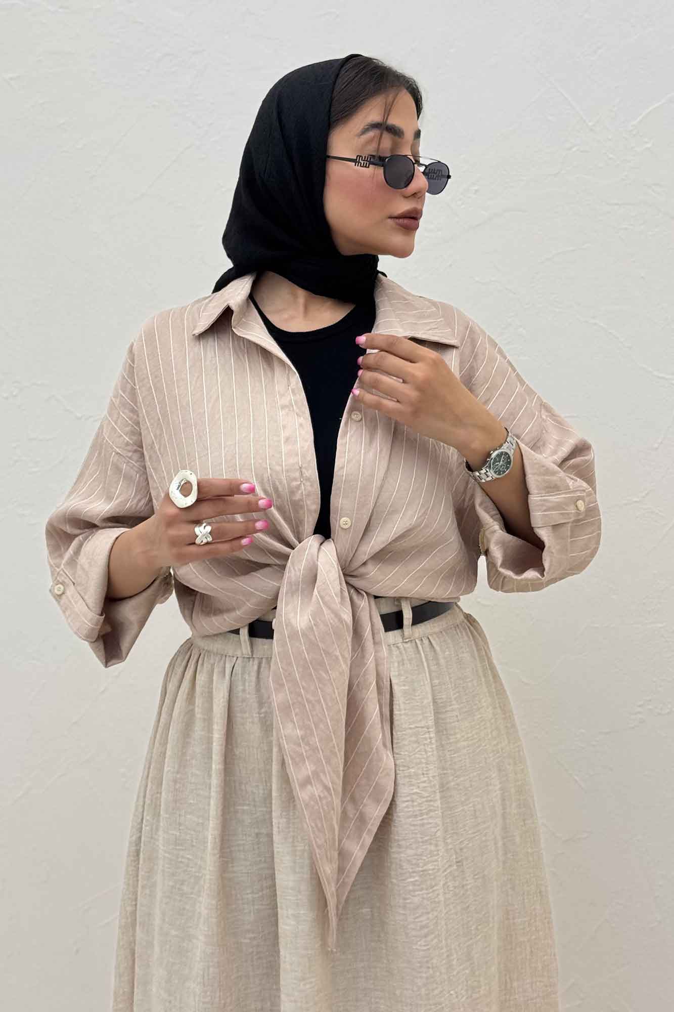 شومیز پایین گره parry راه راه