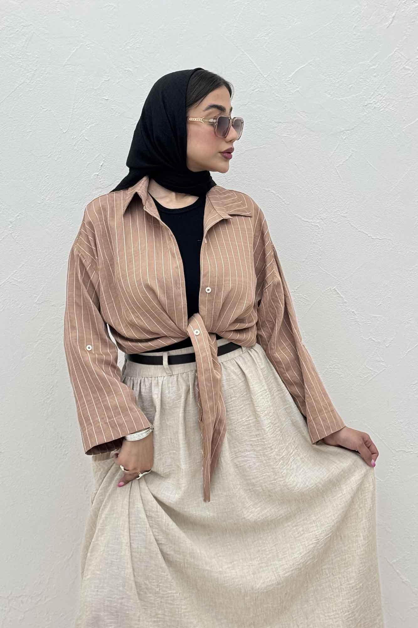 شومیز پایین گره parry راه راه