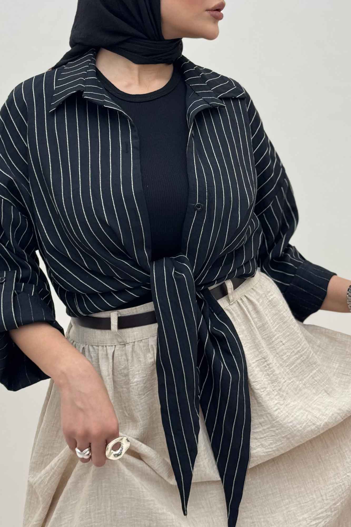 شومیز پایین گره parry راه راه