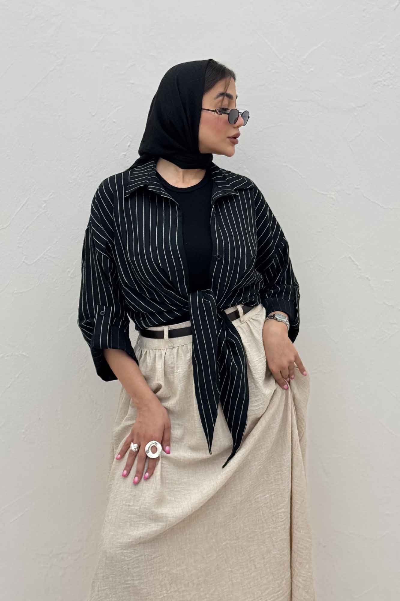 شومیز پایین گره parry راه راه