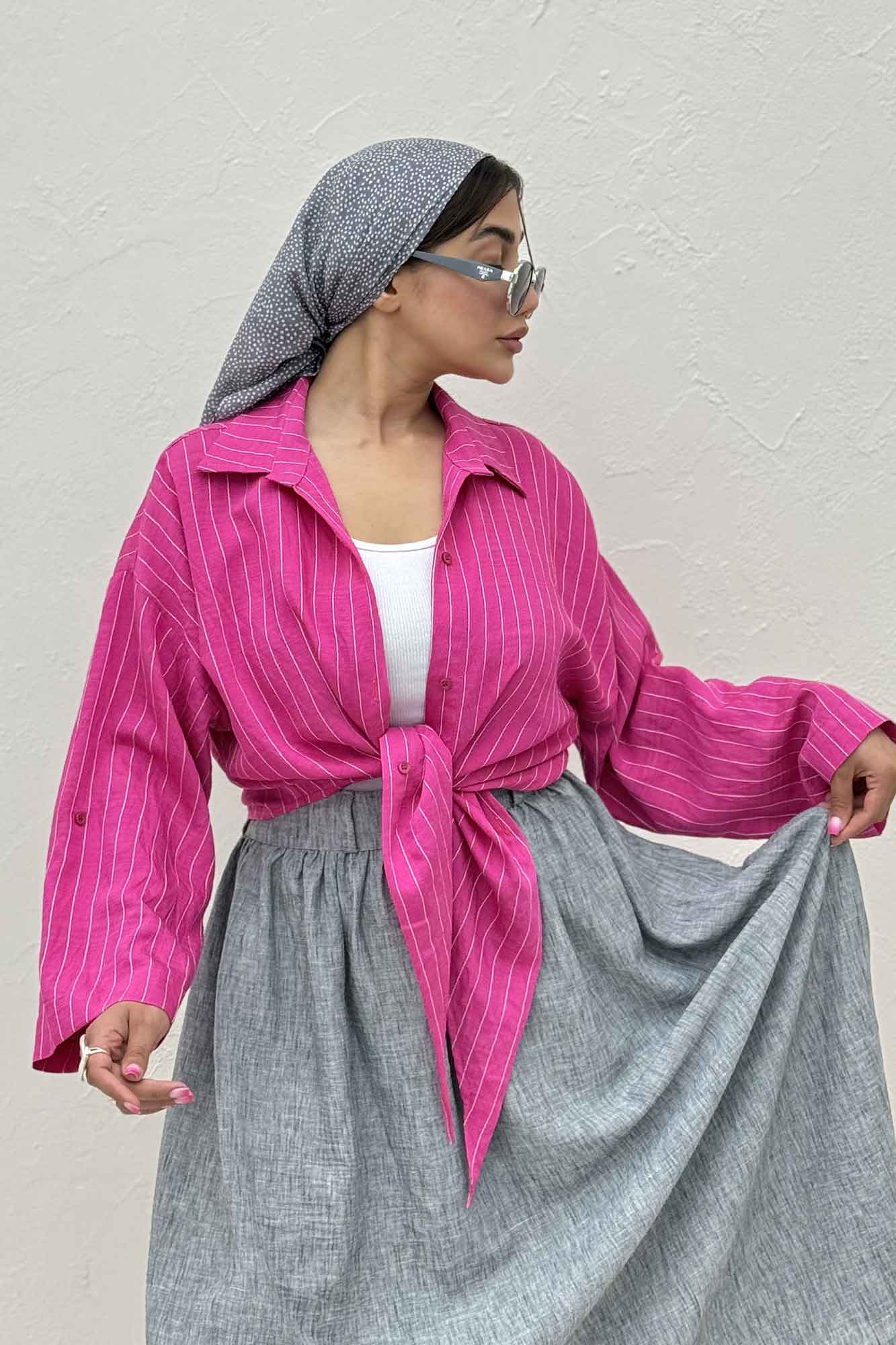 شومیز پایین گره parry راه راه