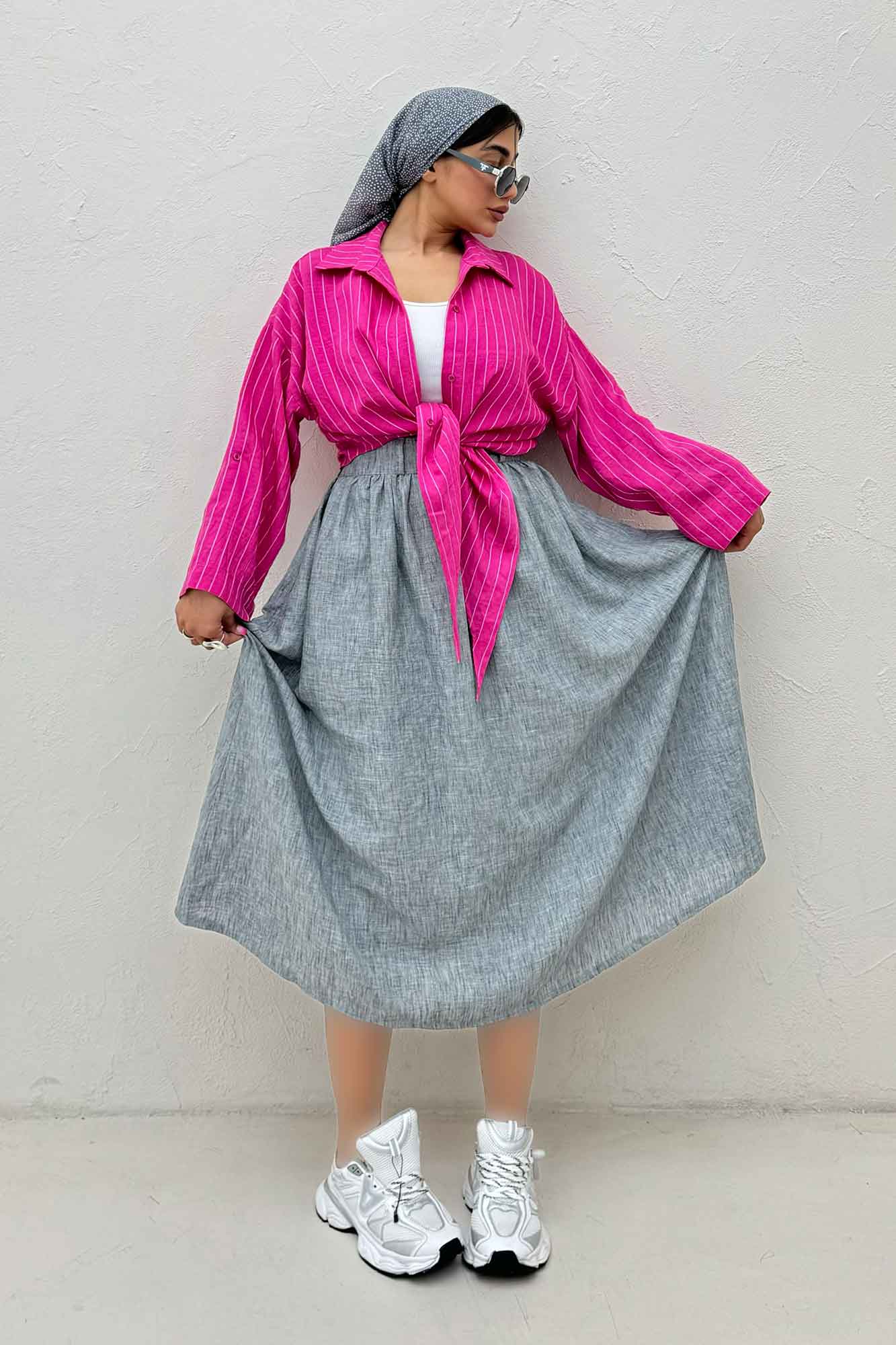 شومیز پایین گره parry راه راه