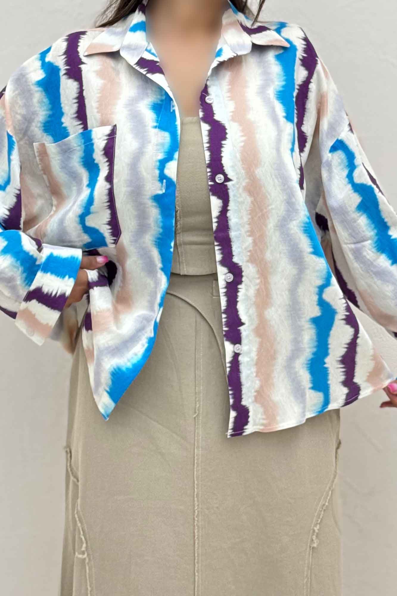 شومیز مانتویی پری طرحدار تک پیله