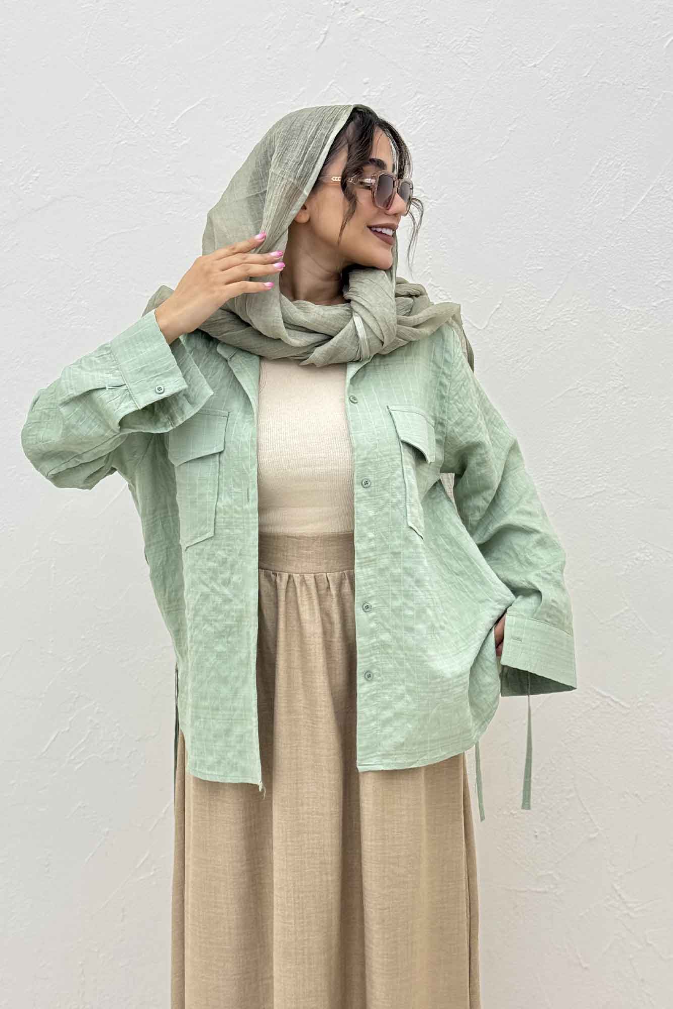 مانتو دو جیب parry راه راه بغل بند