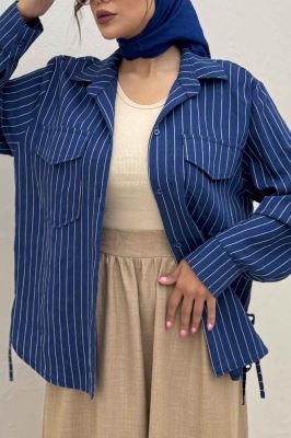 مانتو دو جیب parry راه راه بغل بند