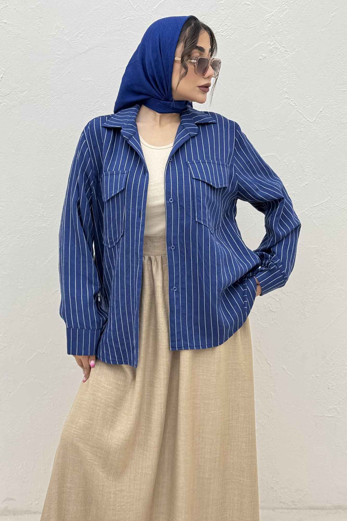 مانتو دو جیب parry راه راه بغل بند