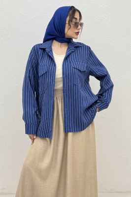 مانتو دو جیب parry راه راه بغل بند