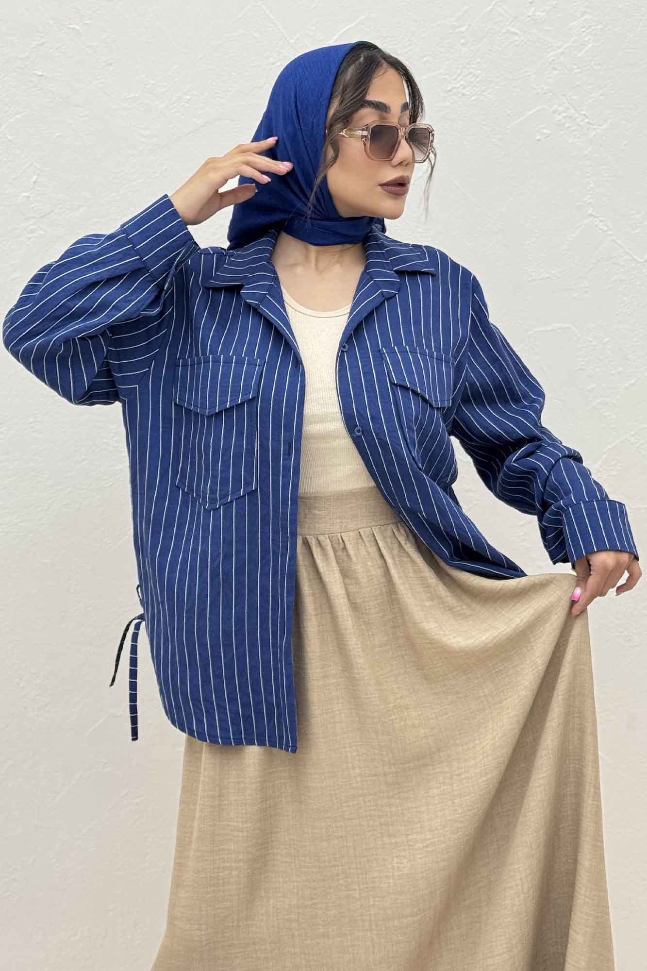 مانتو دو جیب parry راه راه بغل بند