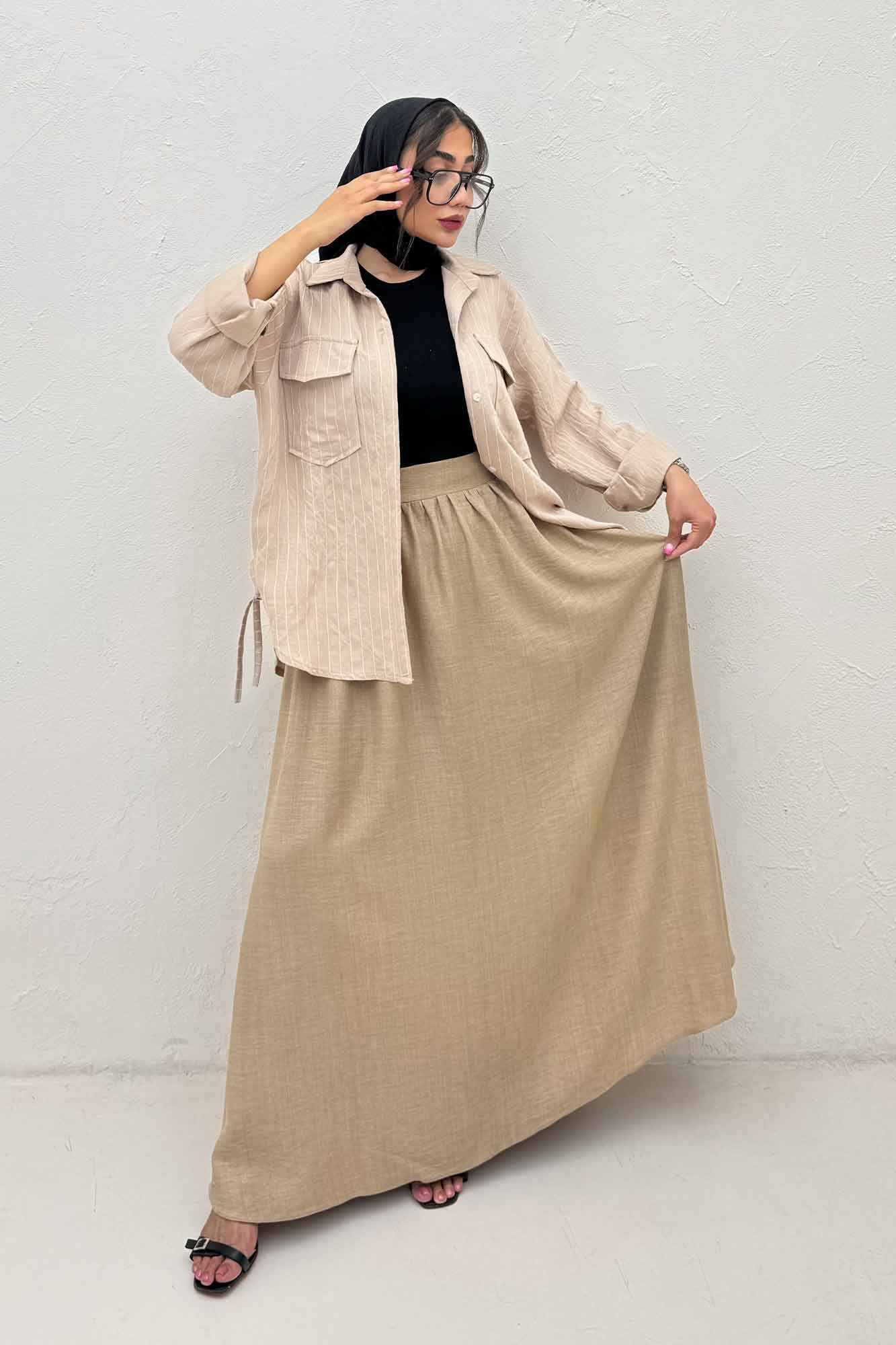 مانتو دو جیب parry راه راه بغل بند