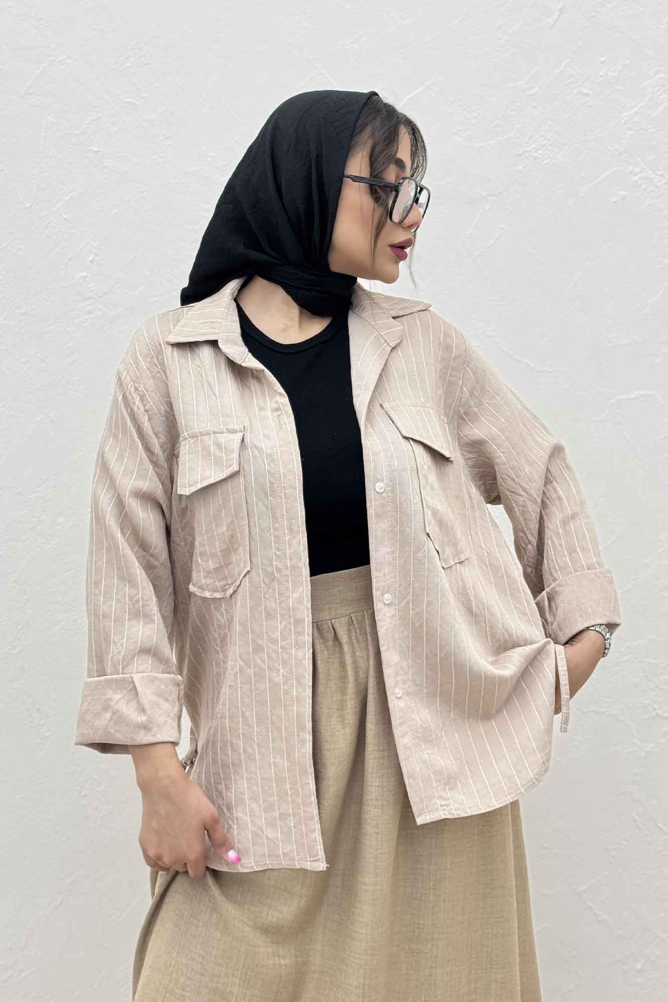 مانتو دو جیب parry راه راه بغل بند