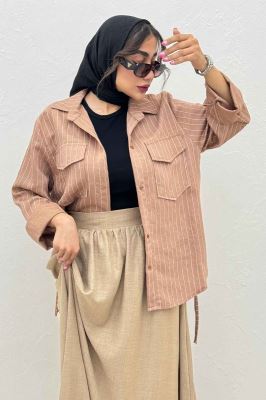 مانتو دو جیب parry راه راه بغل بند