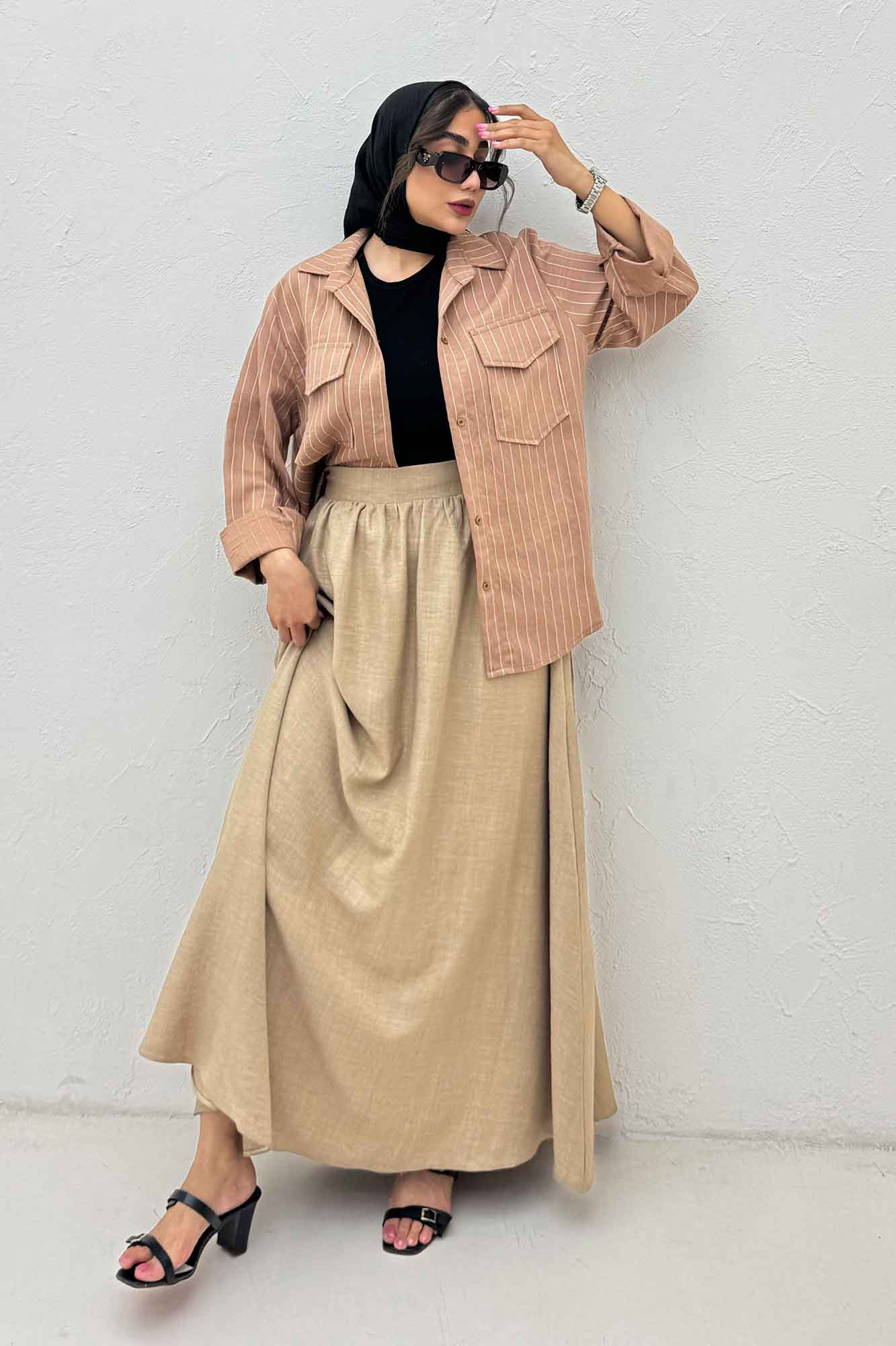 مانتو دو جیب parry راه راه بغل بند