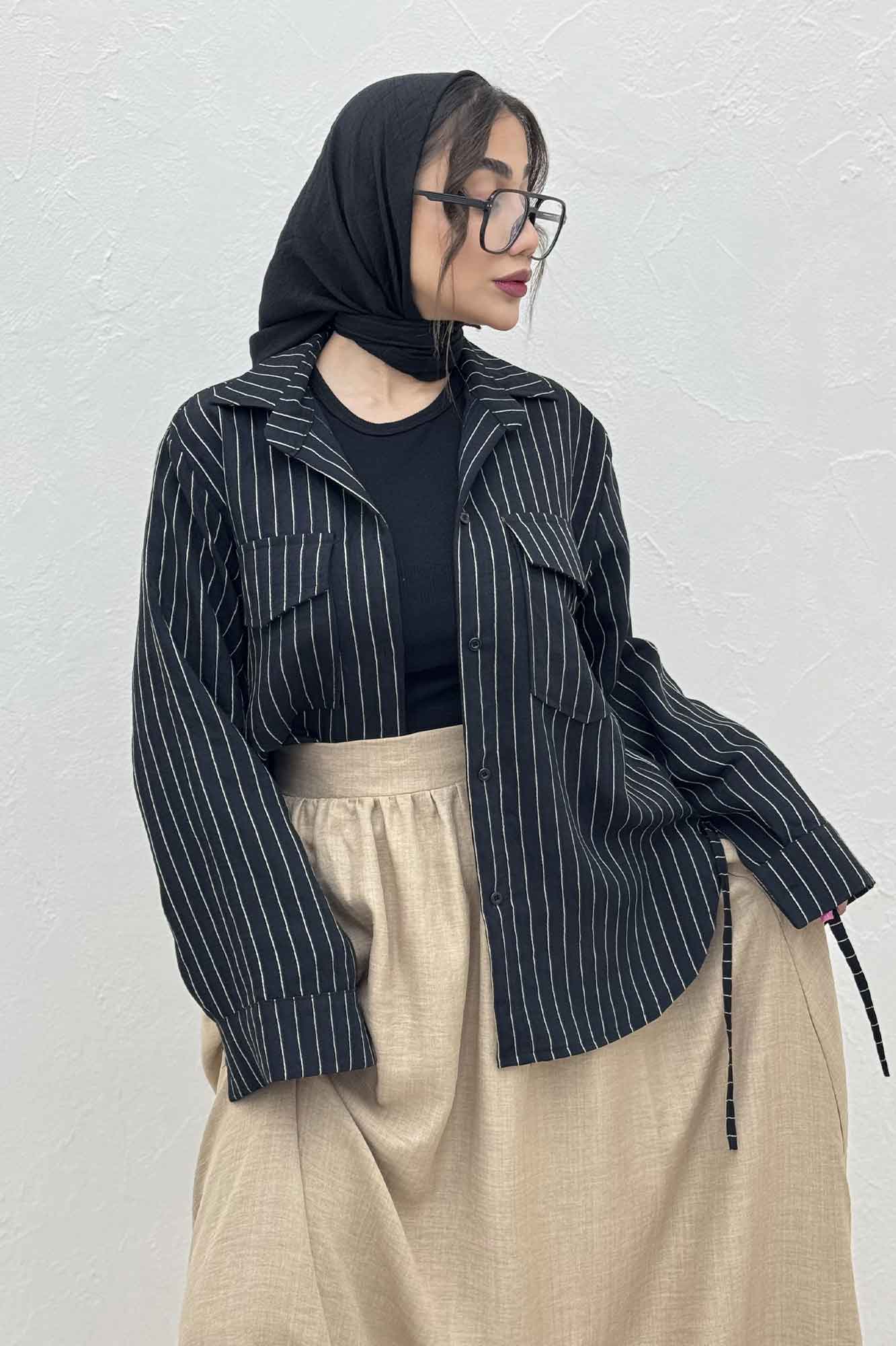 مانتو دو جیب parry راه راه بغل بند