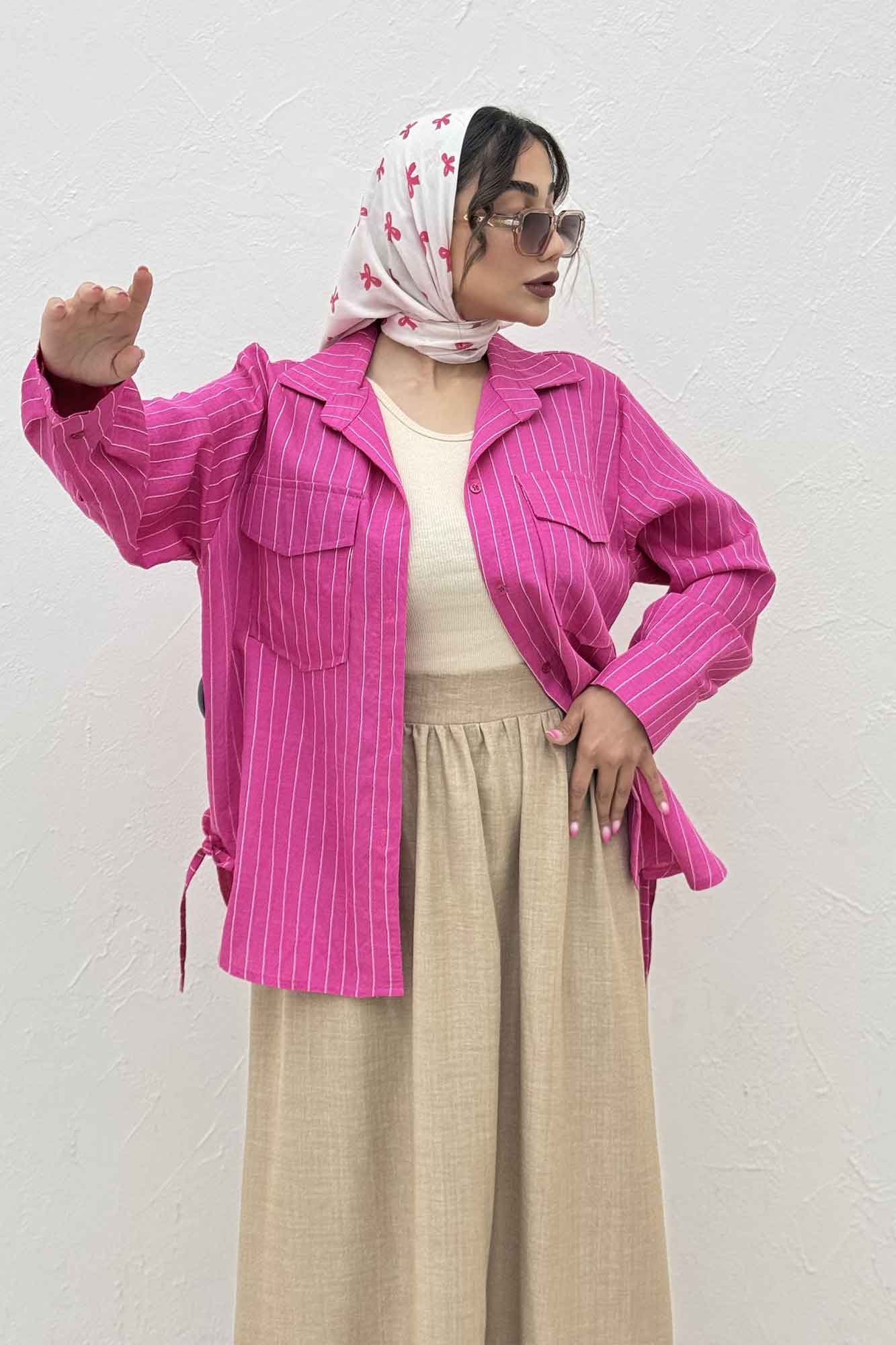 مانتو دو جیب parry راه راه بغل بند