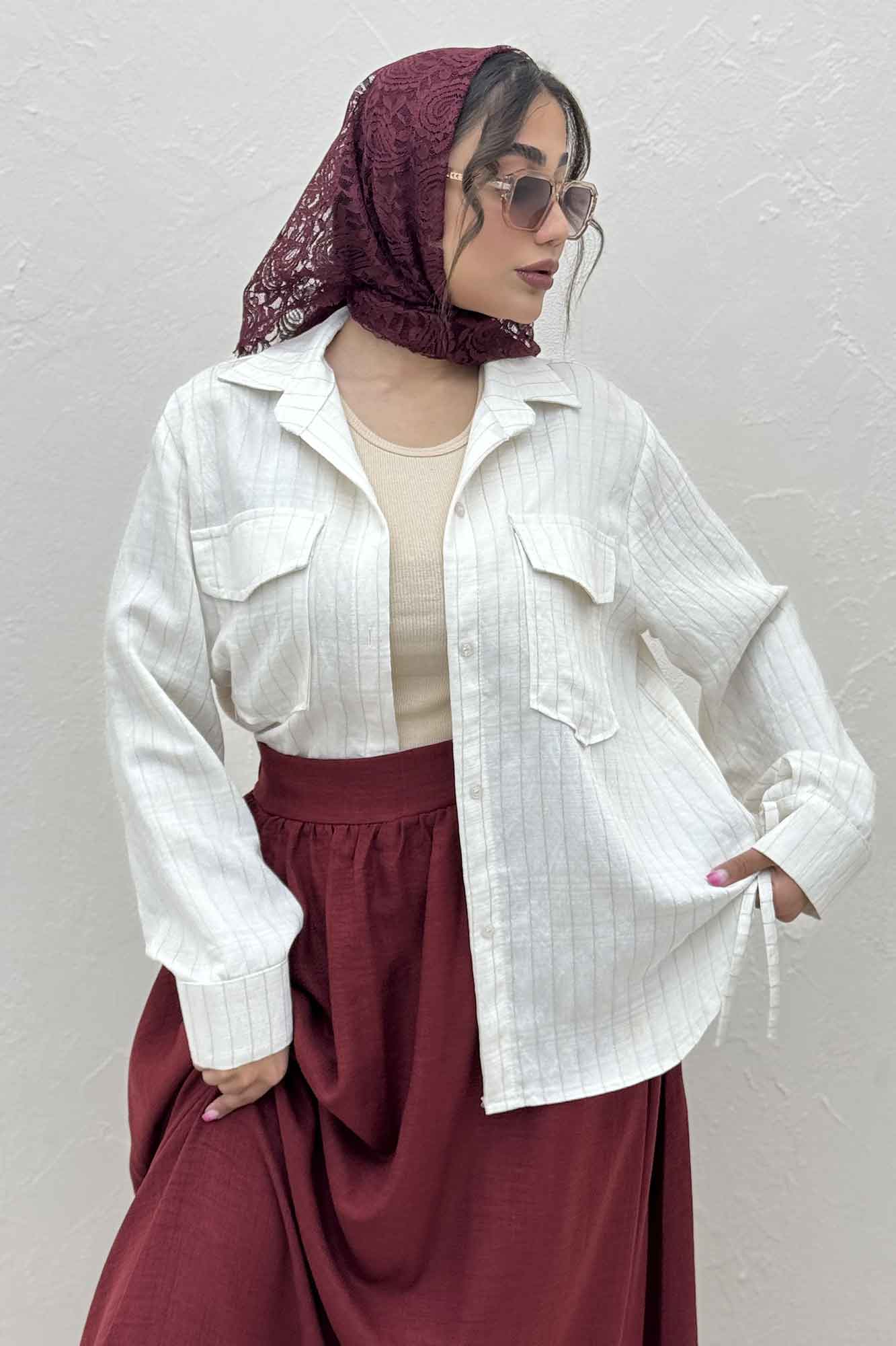 مانتو دو جیب parry راه راه بغل بند