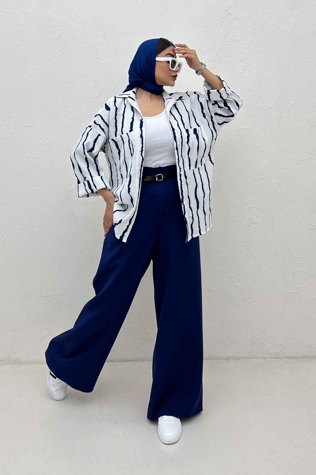 شومیز مانتویی پفکی راه راه پاگن دار