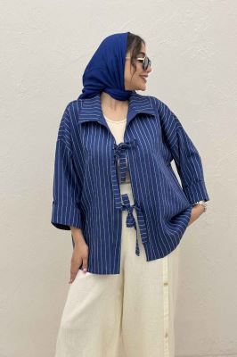 مانتو پشت ریلی دو بند پری راه راه