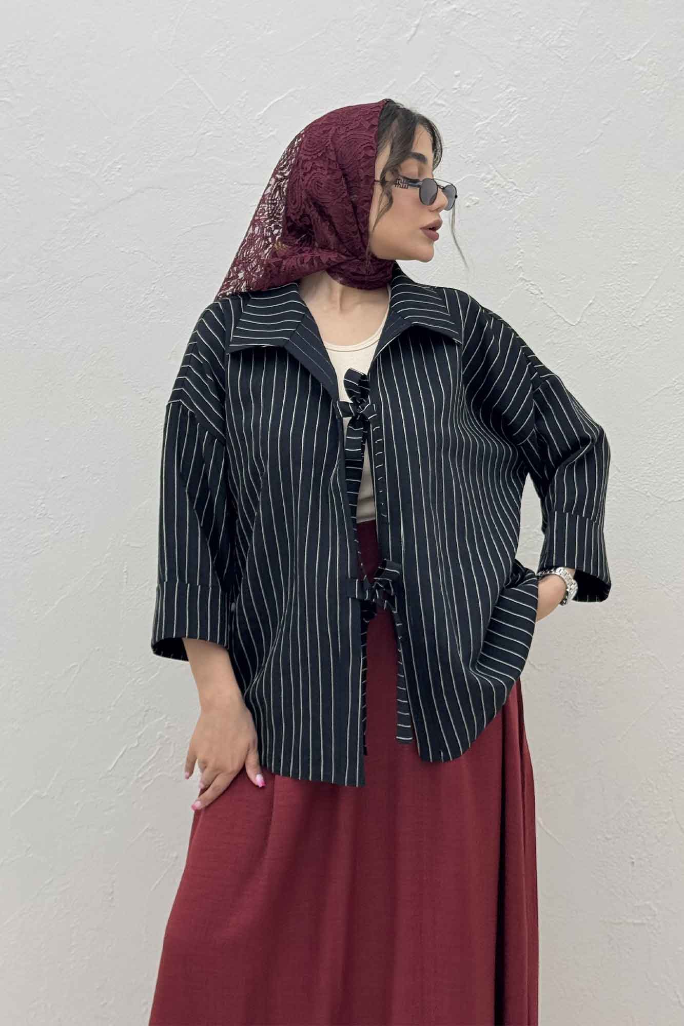 مانتو پشت ریلی دو بند پری راه راه