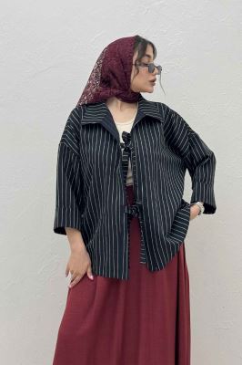 مانتو پشت ریلی دو بند پری راه راه