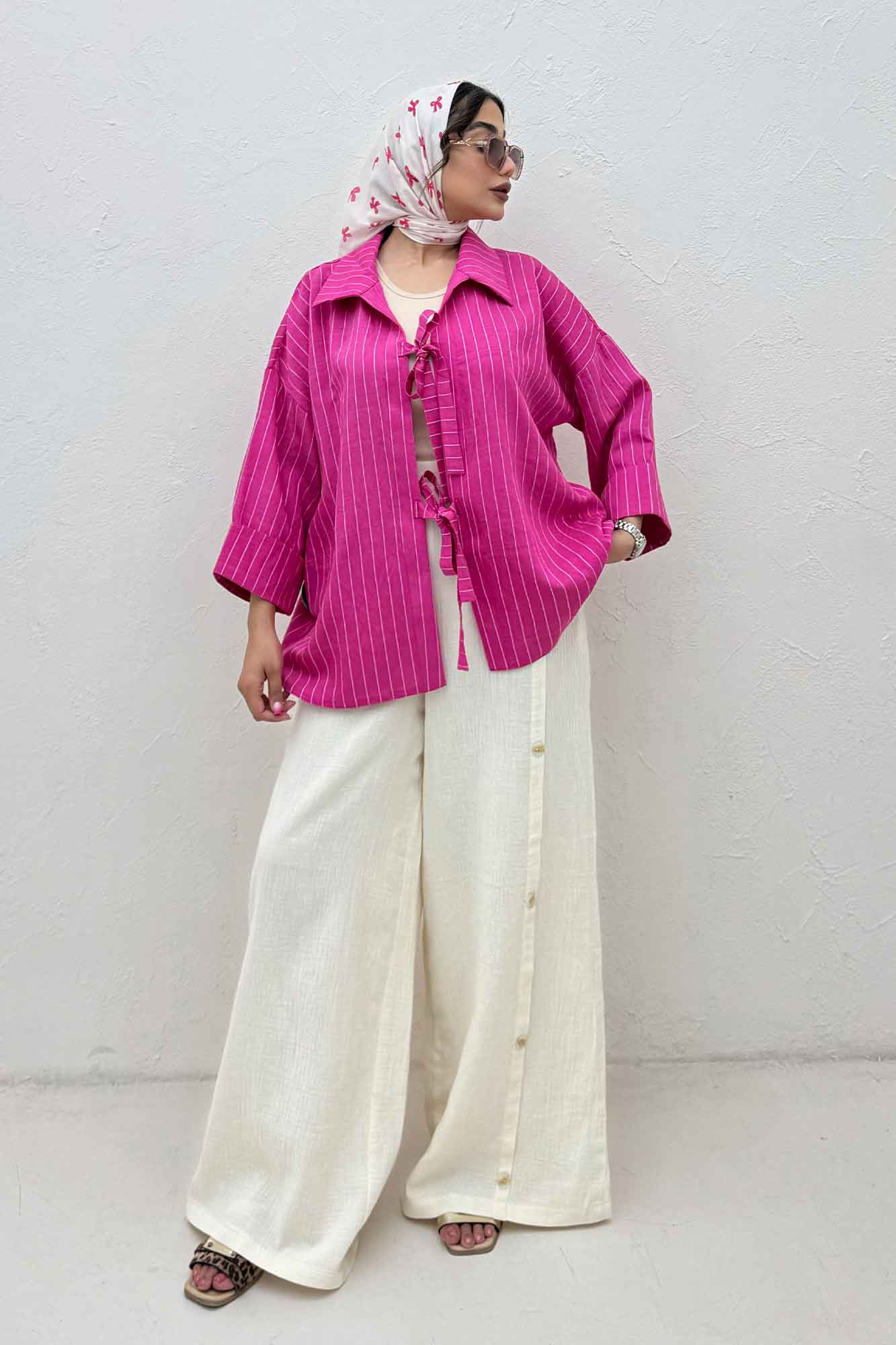 مانتو پشت ریلی دو بند پری راه راه