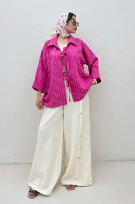 مانتو پشت ریلی دو بند پری راه راه