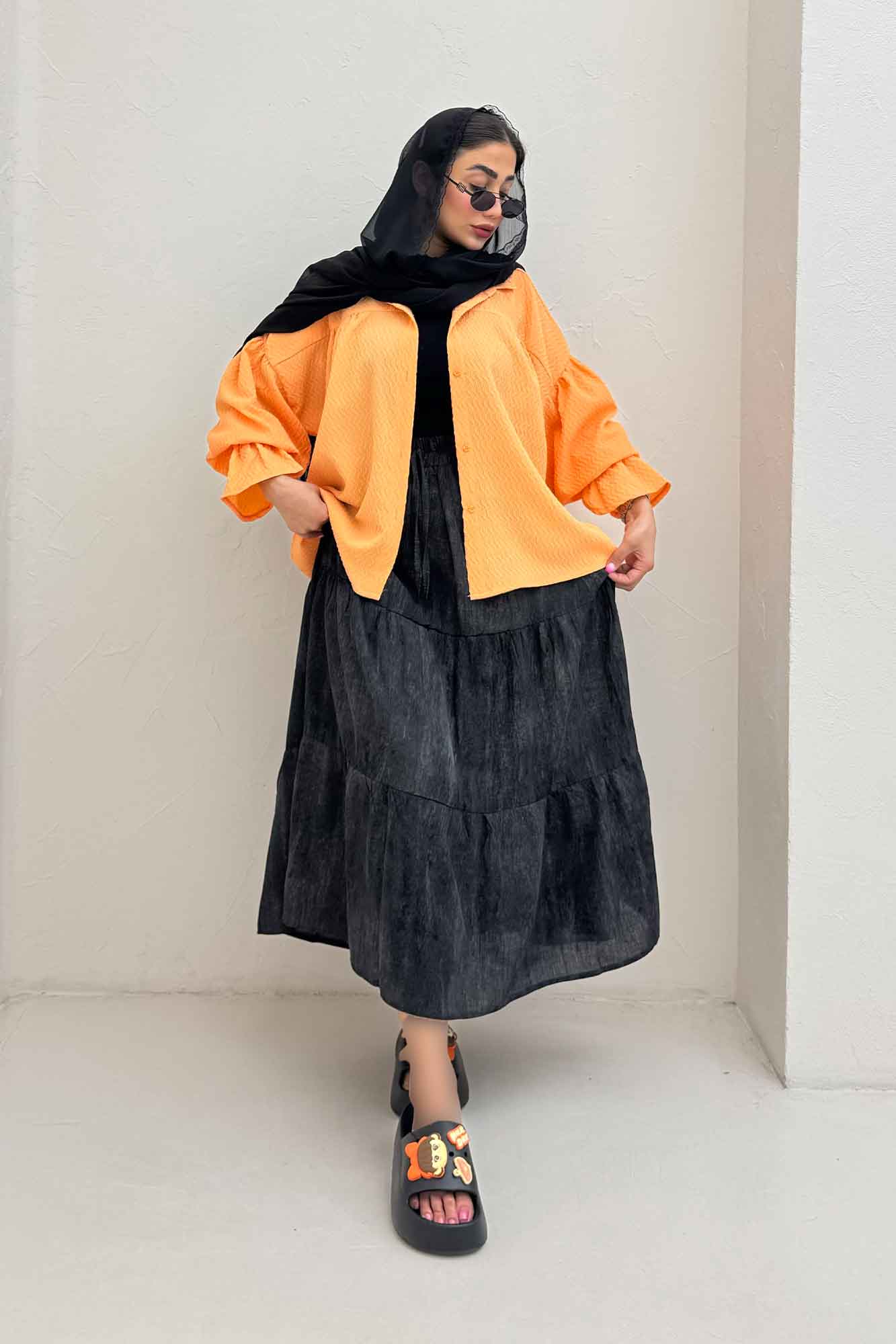 مانتو پفکی آستین چین دار طرح ویو