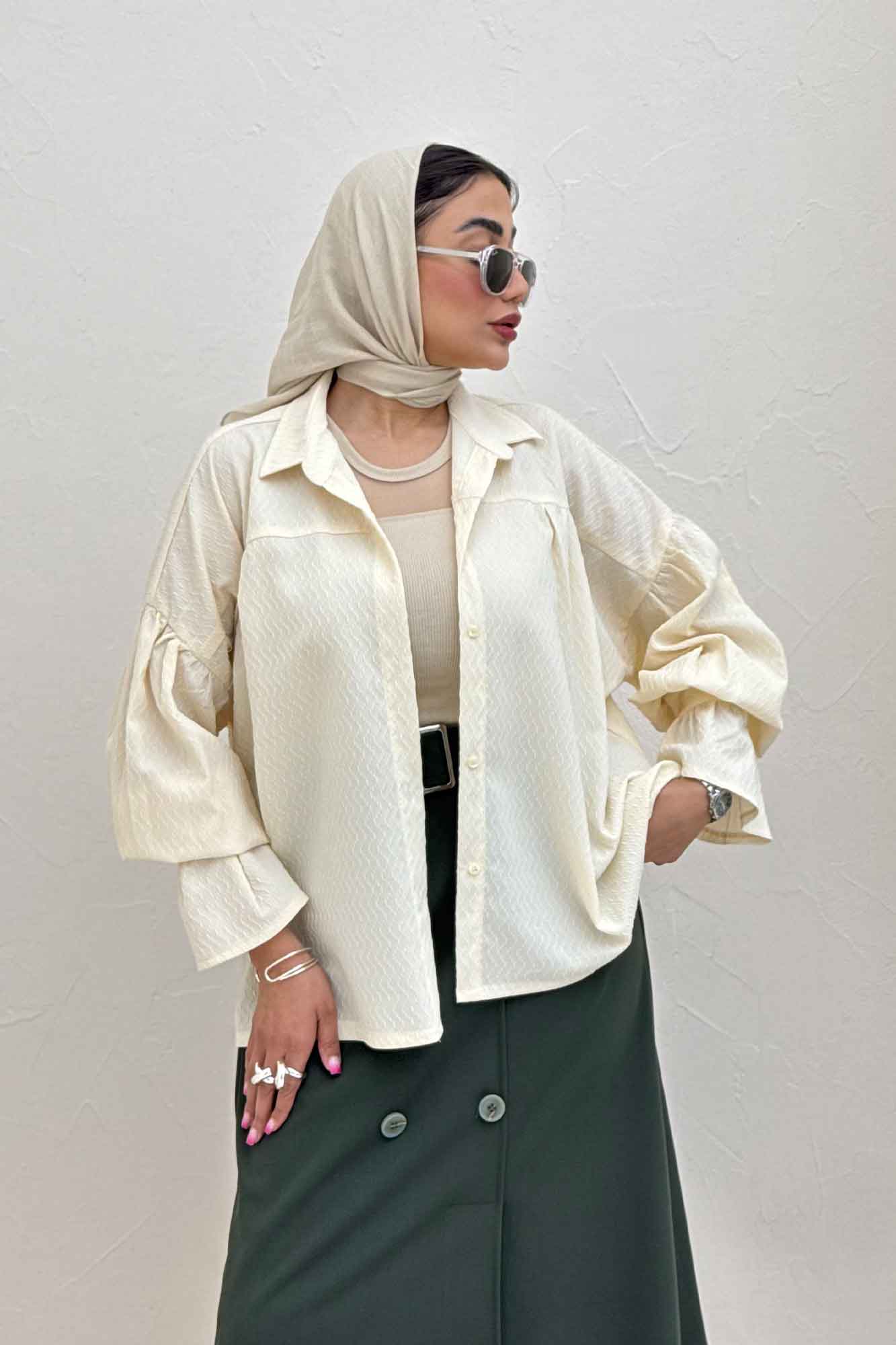 مانتو پفکی آستین چین دار طرح ویو