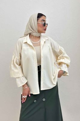 مانتو پفکی آستین چین دار طرح ویو