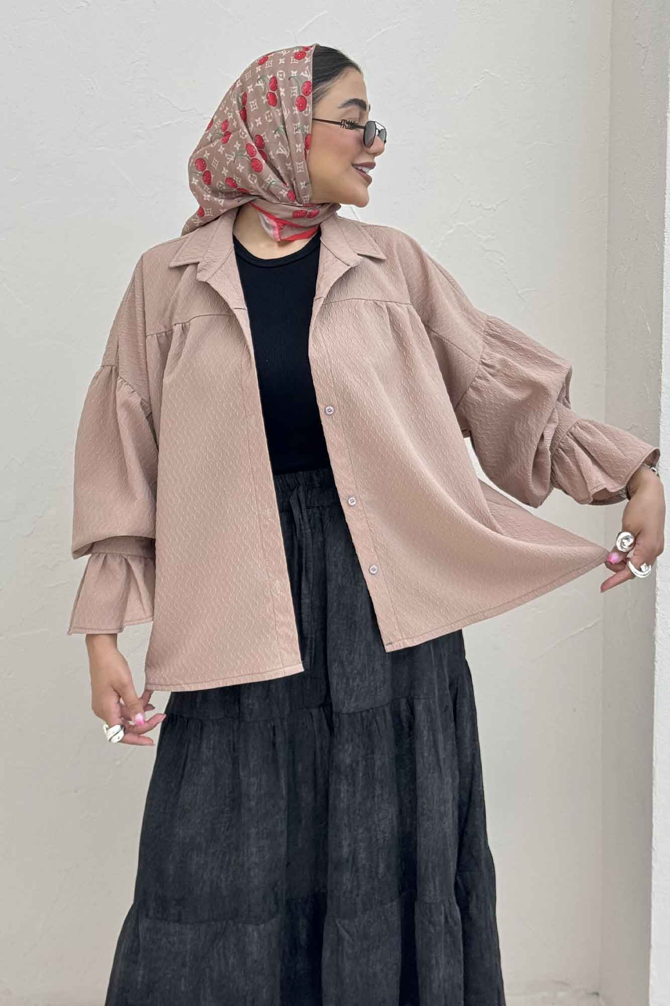 مانتو پفکی آستین چین دار طرح ویو