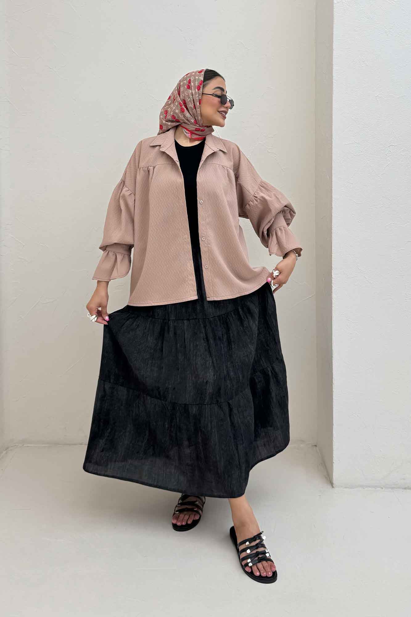 مانتو پفکی آستین چین دار طرح ویو