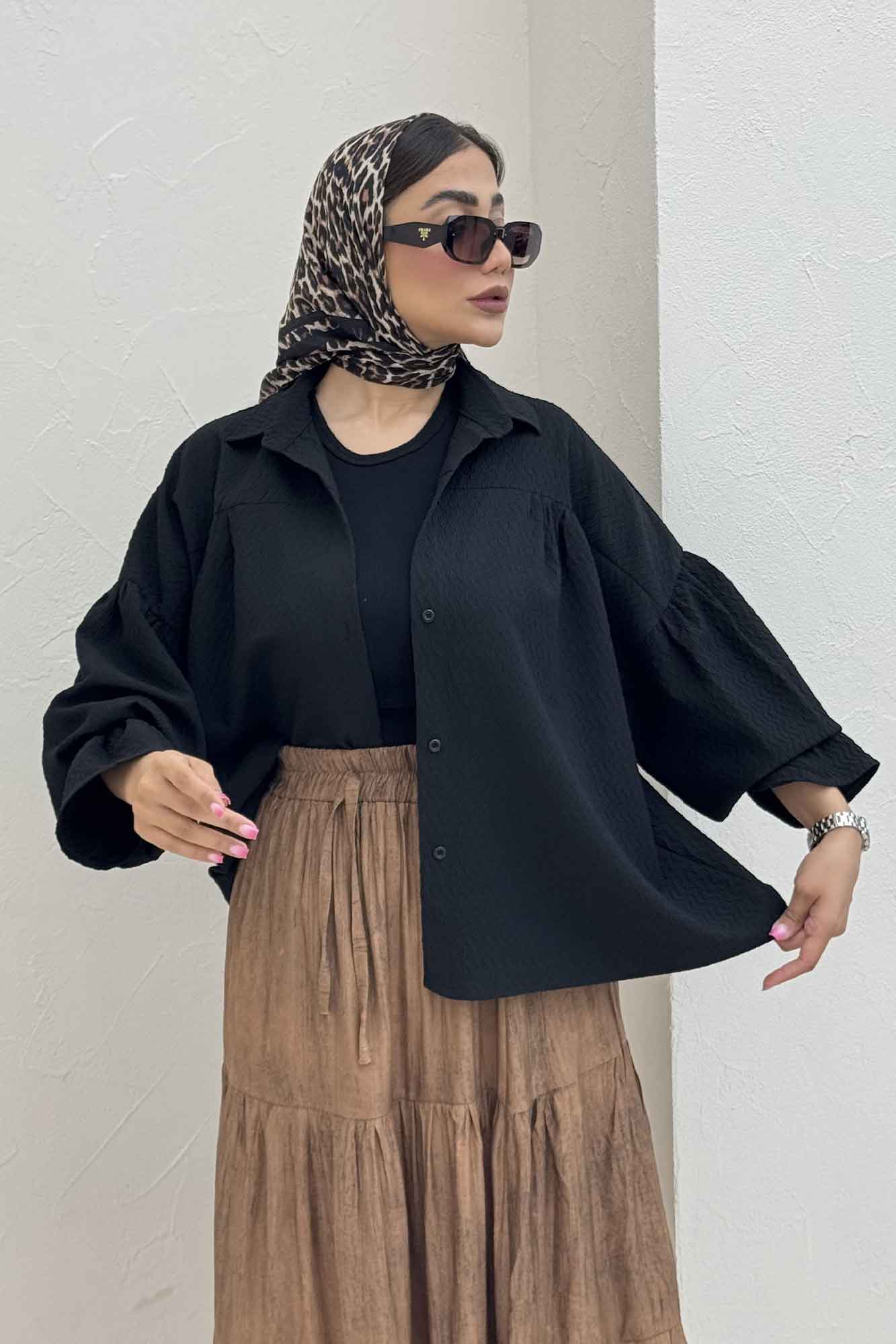 مانتو پفکی آستین چین دار طرح ویو