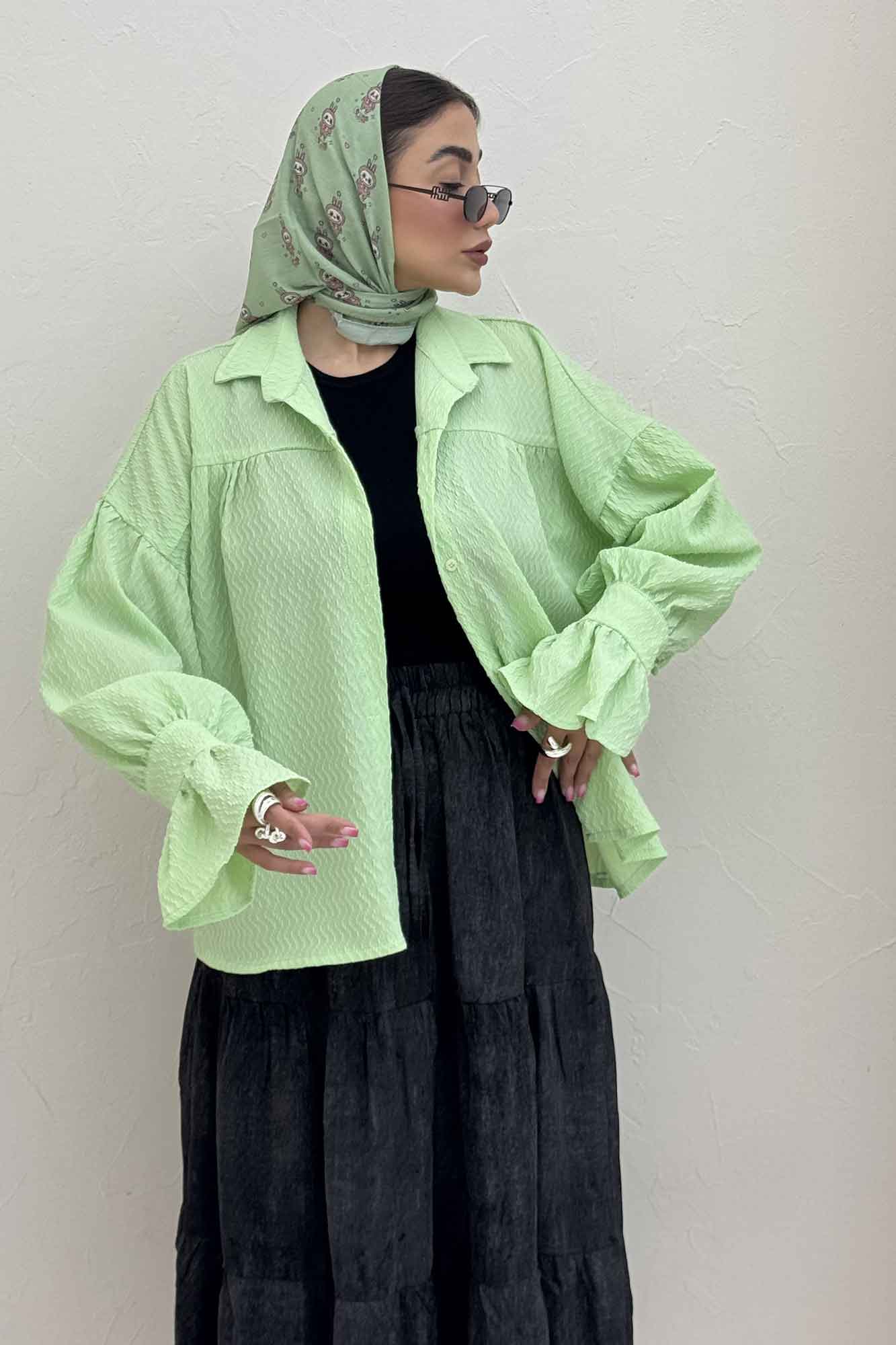 مانتو پفکی آستین چین دار طرح ویو