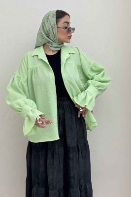 مانتو پفکی آستین چین دار طرح ویو