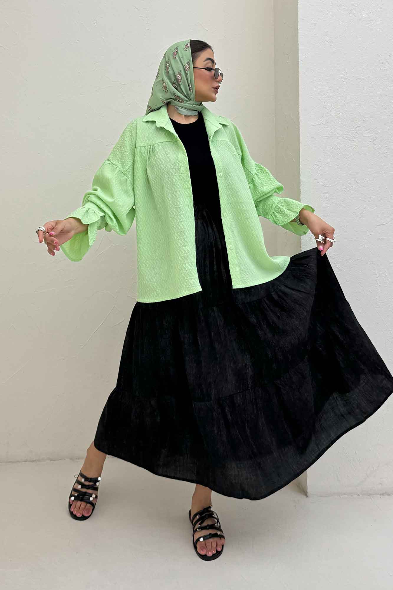 مانتو پفکی آستین چین دار طرح ویو