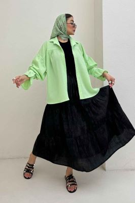 مانتو پفکی آستین چین دار طرح ویو