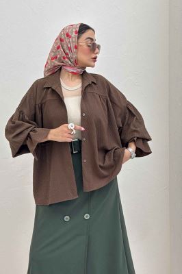 مانتو پفکی آستین چین دار طرح ویو