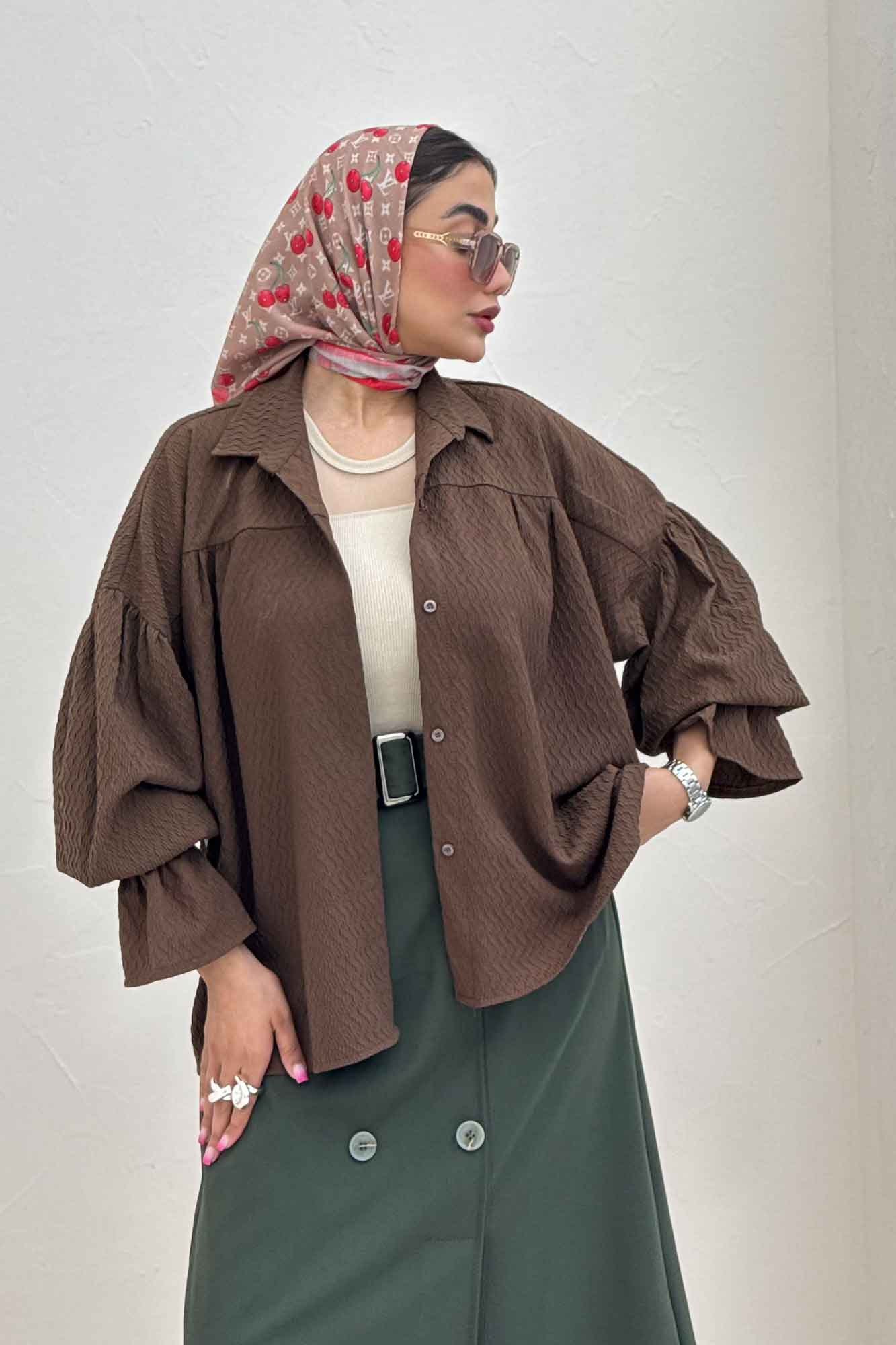 مانتو پفکی آستین چین دار طرح ویو