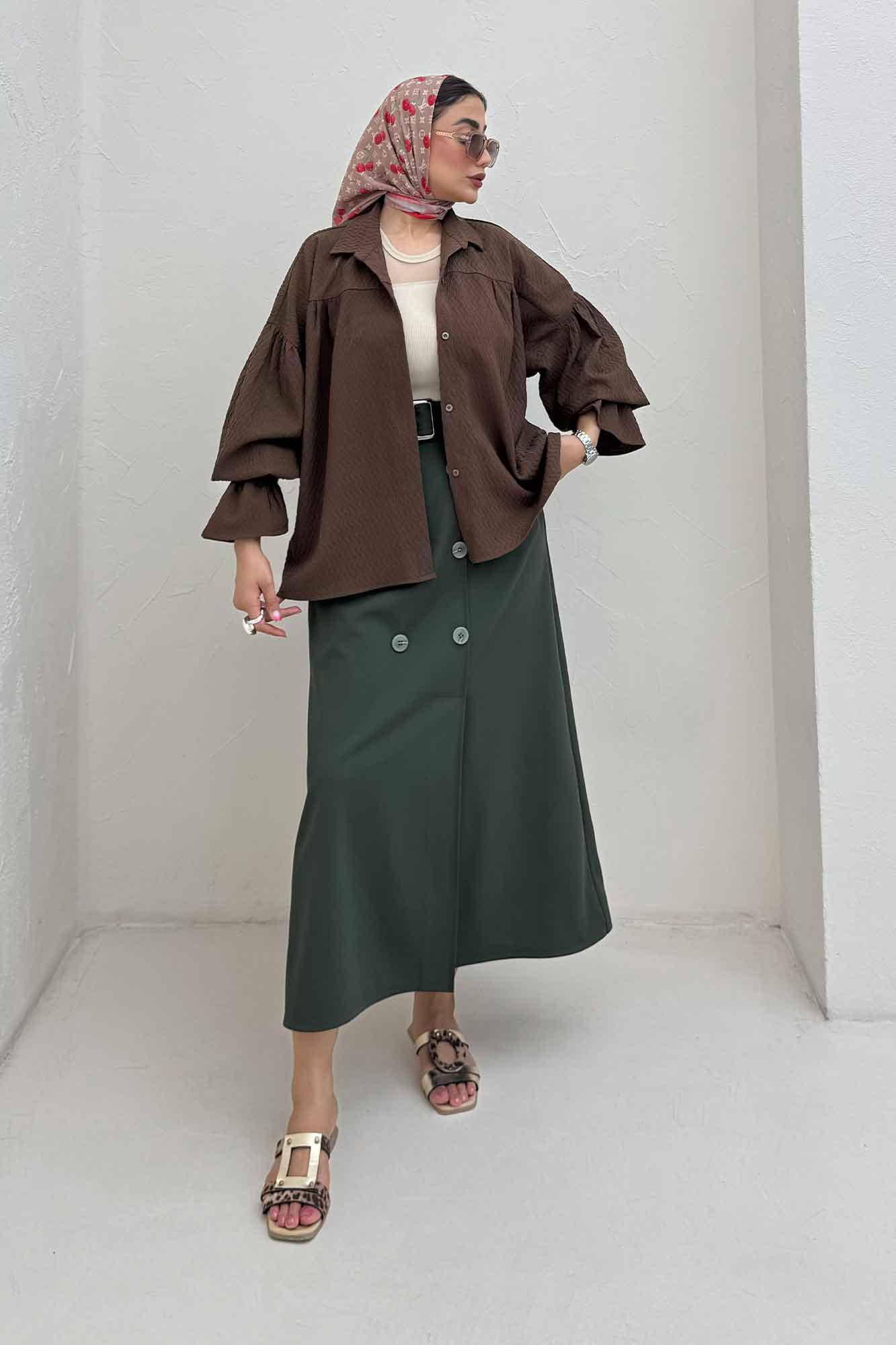 مانتو پفکی آستین چین دار طرح ویو