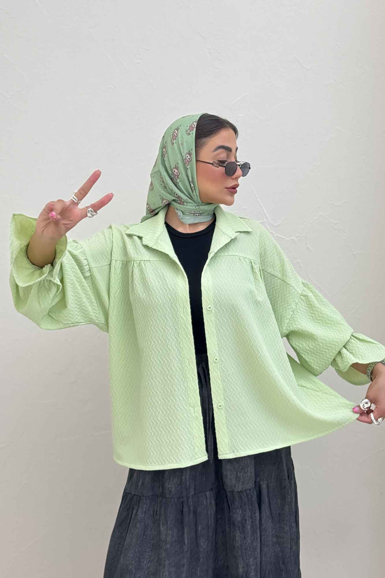 مانتو پفکی آستین چین دار طرح ویو