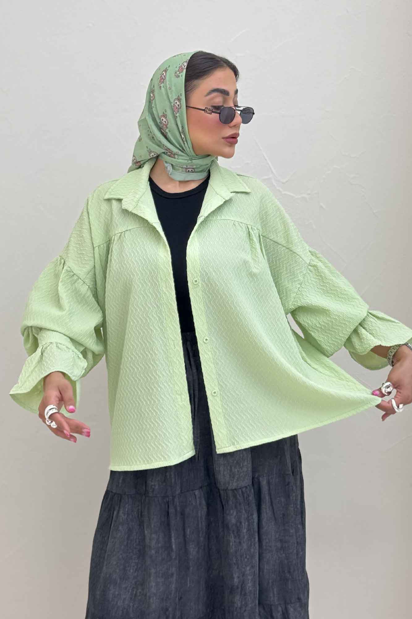 مانتو پفکی آستین چین دار طرح ویو