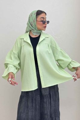 مانتو پفکی آستین چین دار طرح ویو