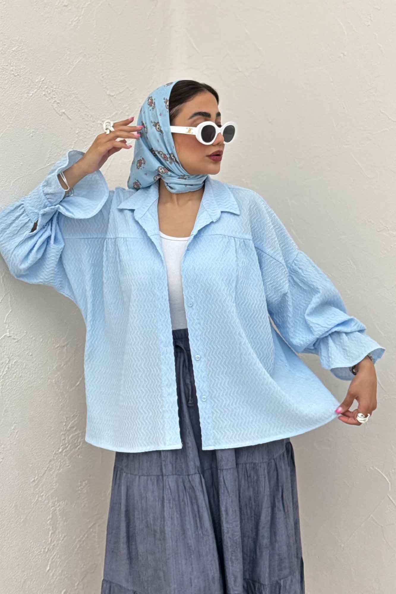 مانتو پفکی آستین چین دار طرح ویو